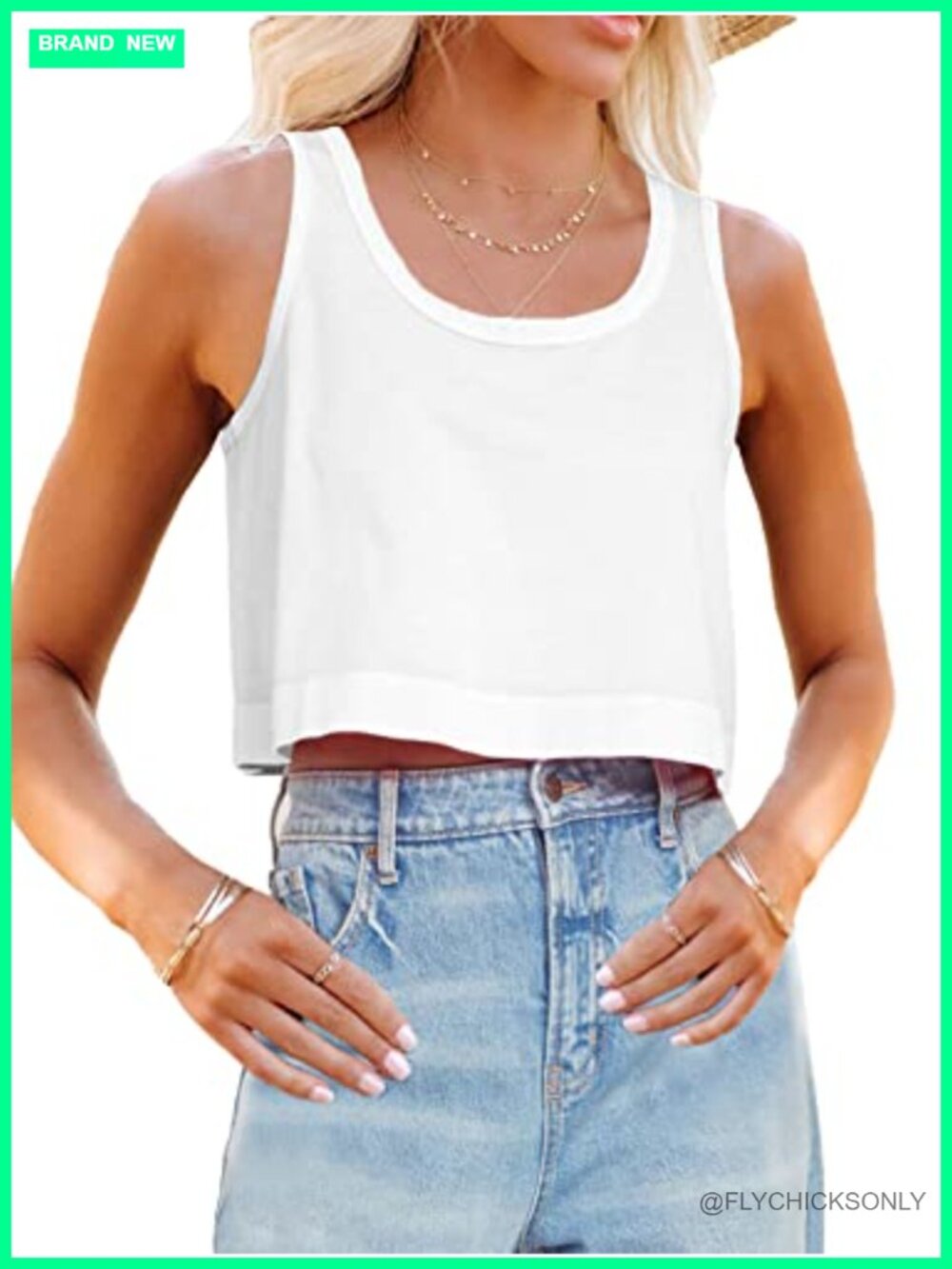Women's Cotton Crop Tank Top Loose Sleeveless Scoop Neck Boxy Workout Yoga